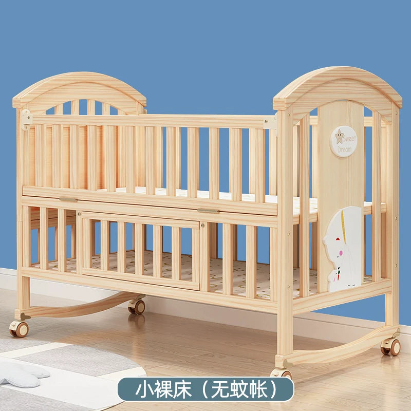 Mu Tongfang Crib Patchwork Large Bed European Mobile Newborn BB Children's Bed Solid Wood Multifunctional Bassinet