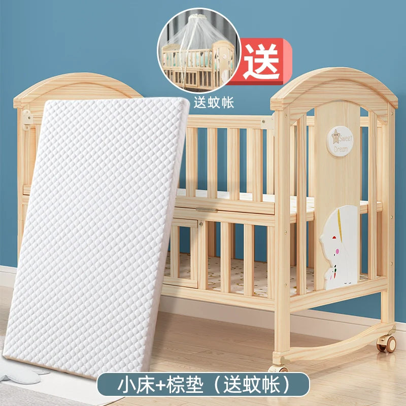 Mu Tongfang Crib Patchwork Large Bed European Mobile Newborn BB Children's Bed Solid Wood Multifunctional Bassinet