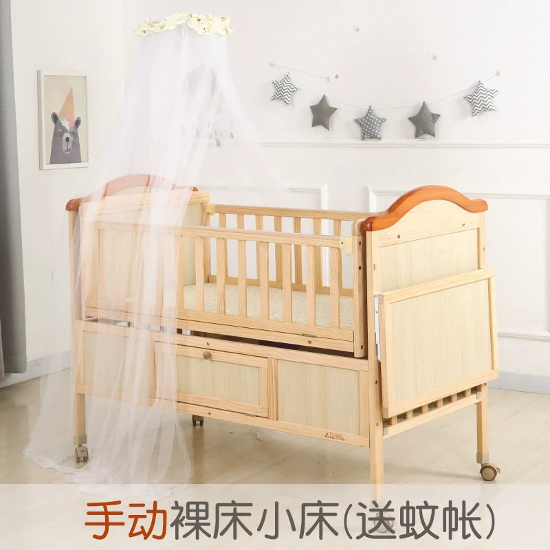 Baby Crib Electric Bassinet Solid Wood Paint-Free Automatic Shaking Babies' Bed Multi-Functional Newborn Children's Bed Patchwork Large Bed