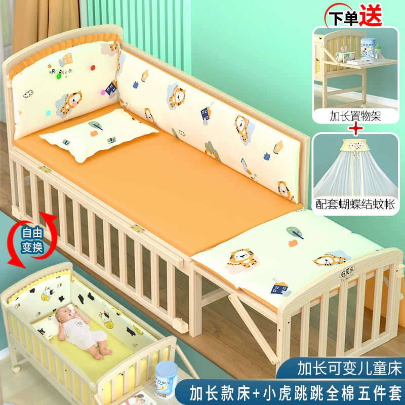 Yubele Crib Solid Wood Unpainted Babies' Bed Children's Bed Newborn Small Bed Patchwork Big Bed Baby Bassinet