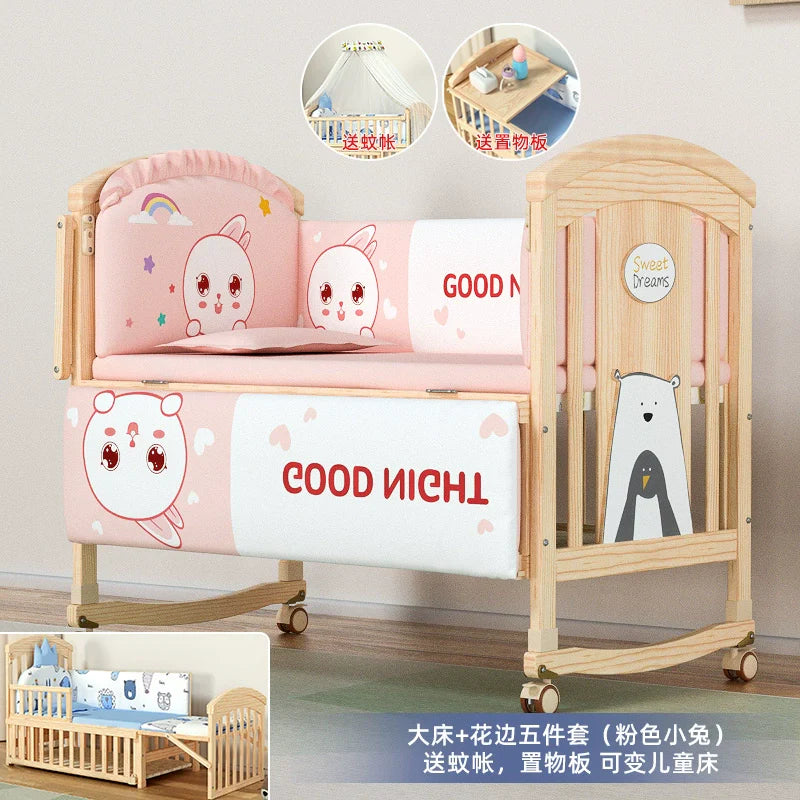 Nanjiren Crib Solid Wood Paint-Free Multifunctional Baby BB Bassinet Removable Newborn Baby Child Patchwork Bed