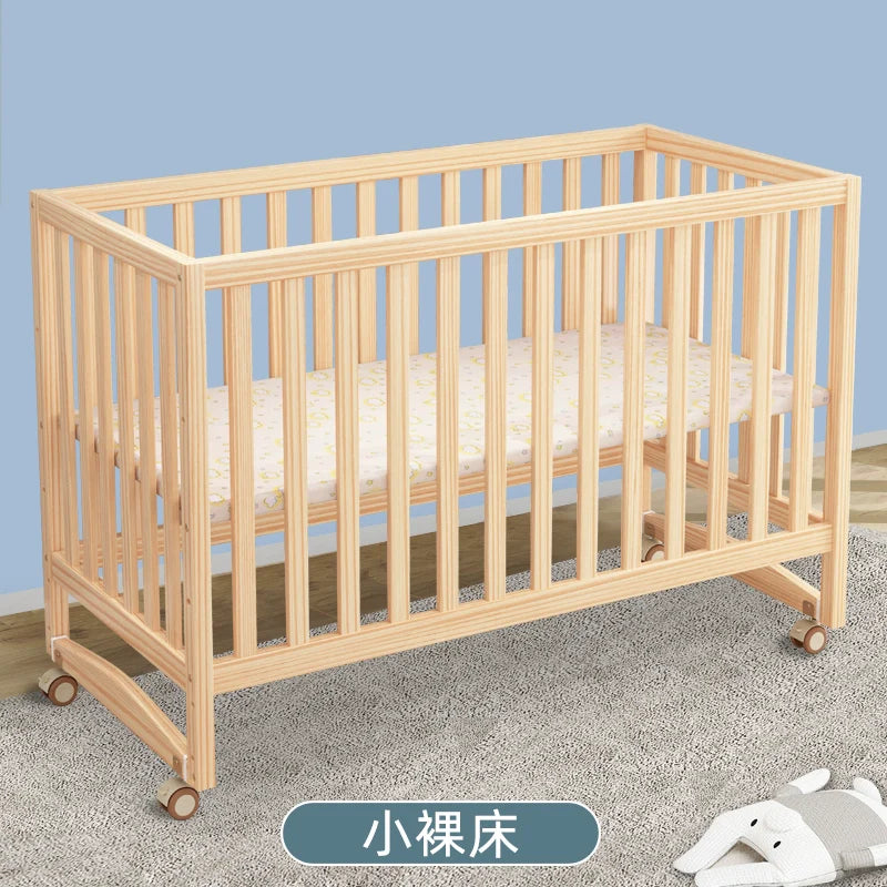 GNMN Crib Solid Wood Paint-Free Patchwork Big Bed BB Wooden Bed Movable Newborn Multi-Functional Baby Cradle Bed