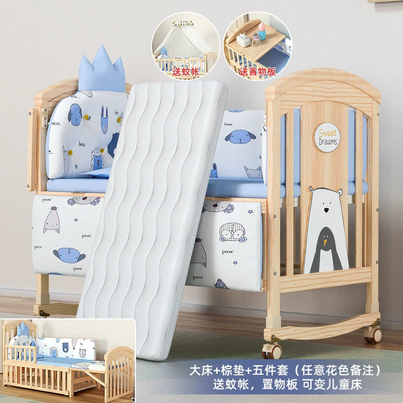 Nanjiren Crib Solid Wood Paint-Free Multifunctional Baby BB Bassinet Removable Newborn Baby Child Patchwork Bed