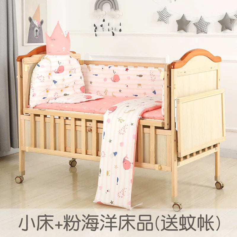 Baby Crib Electric Bassinet Solid Wood Paint-Free Automatic Shaking Babies' Bed Multi-Functional Newborn Children's Bed Patchwork Large Bed