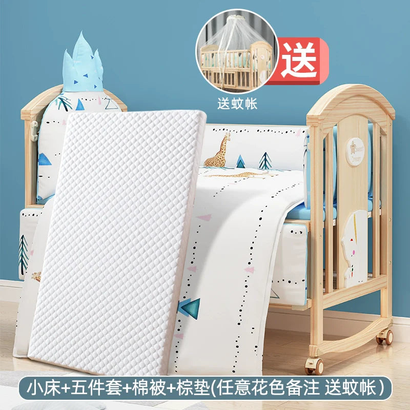 Mu Tongfang Crib Patchwork Large Bed European Mobile Newborn BB Children's Bed Solid Wood Multifunctional Bassinet