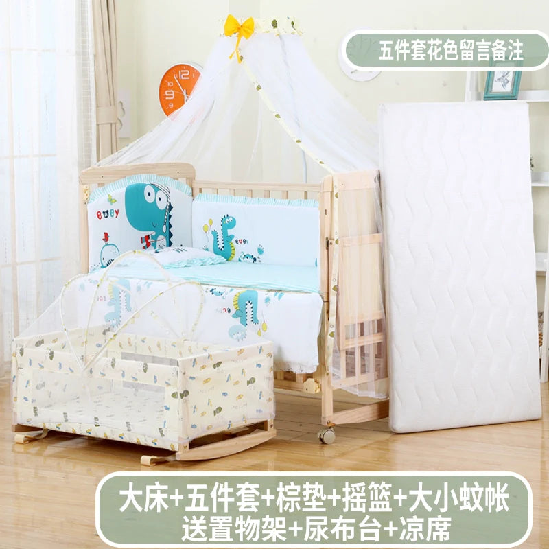 Zhitong Crib Solid Wood Paint-Free Multifunctional Bassinet Babies' Bed Newborn BB Bed Children's Bed with Mosquito Net Shaker