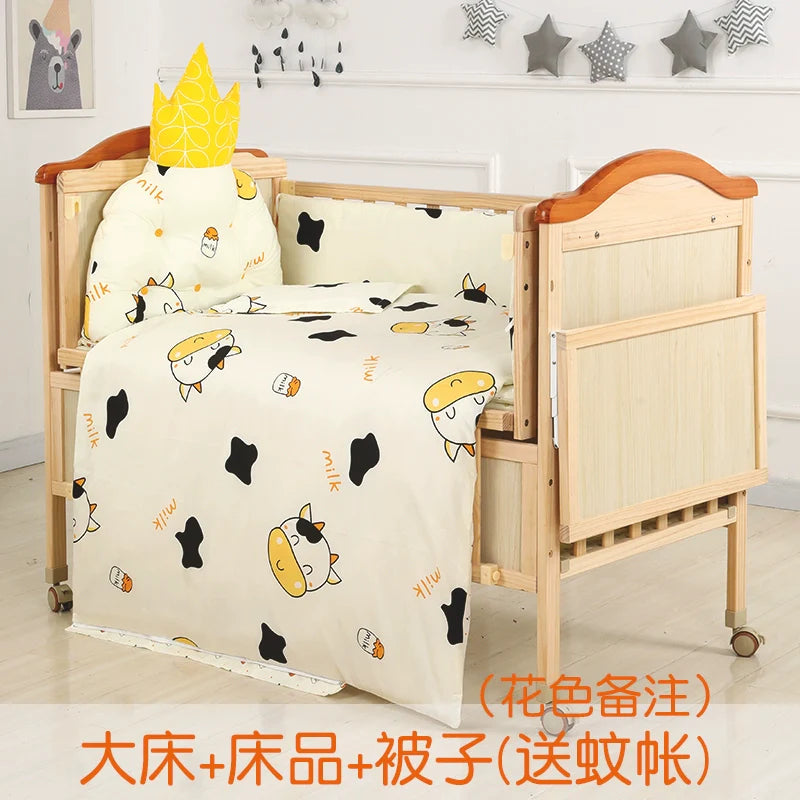 Baby Crib Electric Bassinet Solid Wood Paint-Free Automatic Shaking Babies' Bed Multi-Functional Newborn Children's Bed Patchwork Large Bed