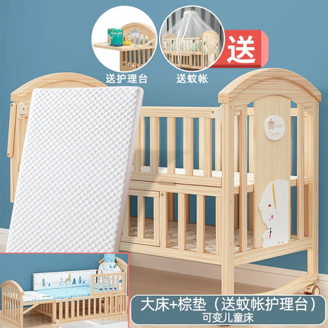 Mu Tongfang Crib Patchwork Large Bed European Mobile Newborn BB Children's Bed Solid Wood Multifunctional Bassinet