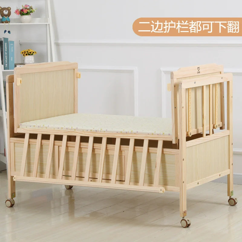 Baby Crib Electric Cradle Bed Patchwork Big Bed Side Bed Movable Solid Wood Newborn Automatic Intelligent Baby BB Bed