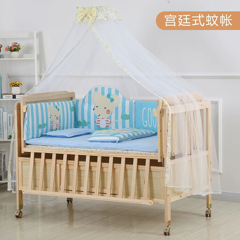 Baby Crib Electric Cradle Bed Patchwork Big Bed Side Bed Movable Solid Wood Newborn Automatic Intelligent Baby BB Bed