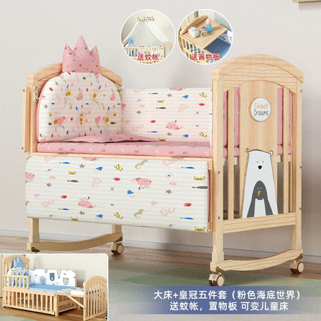 Nanjiren Crib Solid Wood Paint-Free Multifunctional Baby BB Bassinet Removable Newborn Baby Child Patchwork Bed