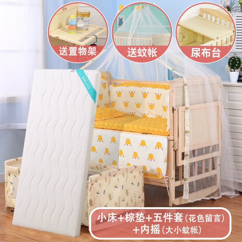 Zhitong Crib Solid Wood Paint-Free Multifunctional Bassinet Babies' Bed Newborn BB Bed Children's Bed with Mosquito Net Shaker