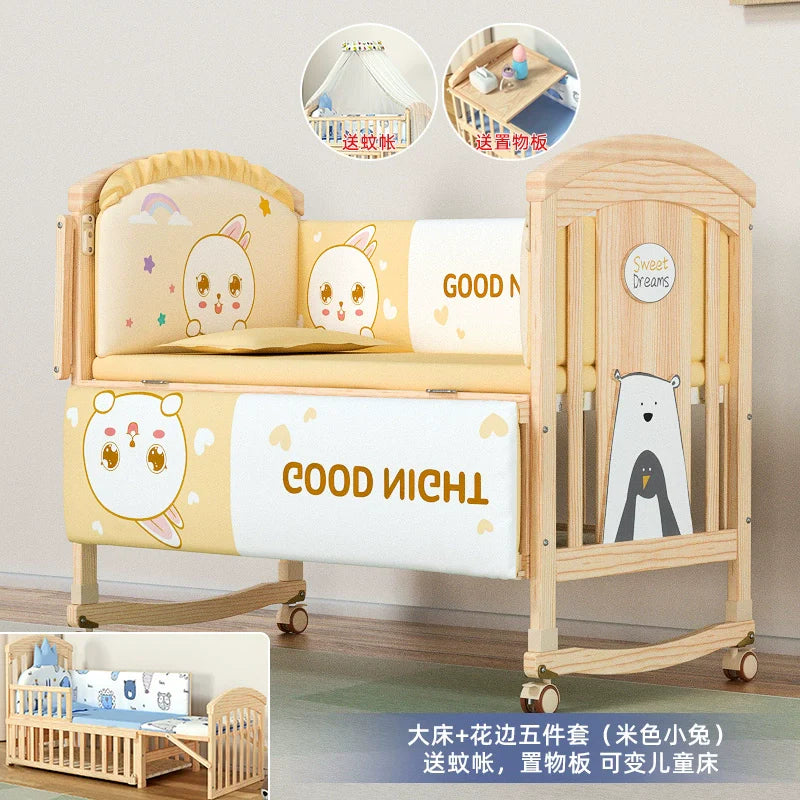 Nanjiren Crib Solid Wood Paint-Free Multifunctional Baby BB Bassinet Removable Newborn Baby Child Patchwork Bed