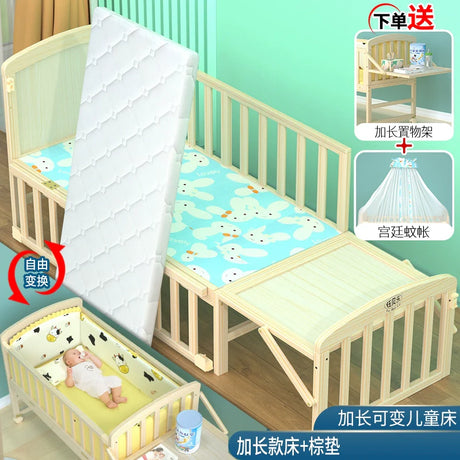 Yubele Crib Solid Wood Unpainted Babies' Bed Children's Bed Newborn Small Bed Patchwork Big Bed Baby Bassinet