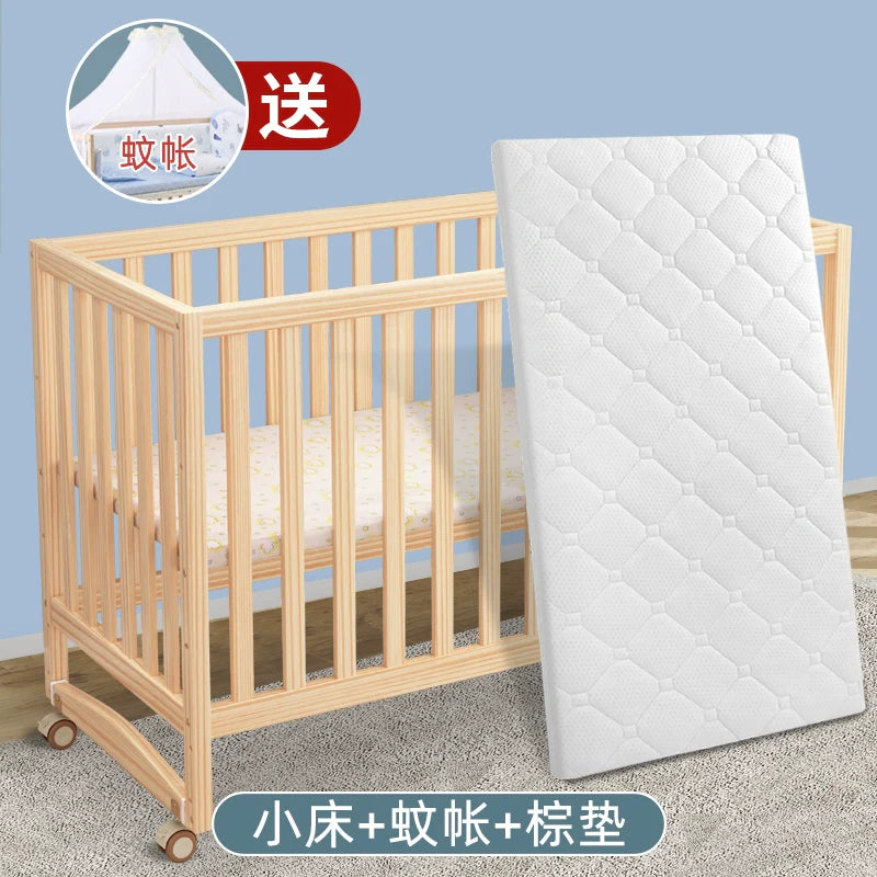 GNMN Crib Solid Wood Paint-Free Patchwork Big Bed BB Wooden Bed Movable Newborn Multi-Functional Baby Cradle Bed