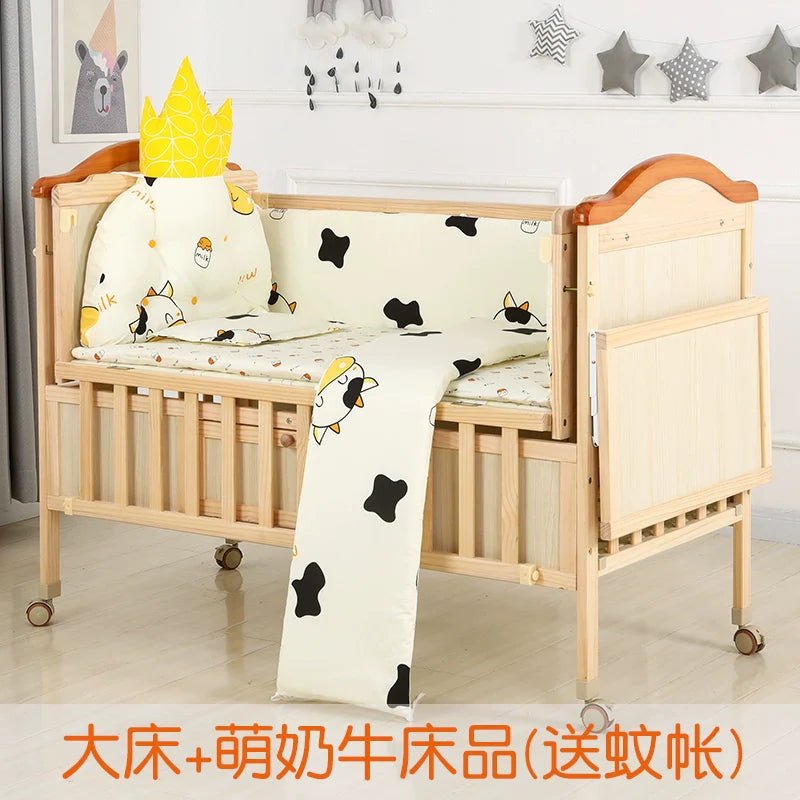 Baby Crib Electric Bassinet Solid Wood Paint-Free Automatic Shaking Babies' Bed Multi-Functional Newborn Children's Bed Patchwork Large Bed