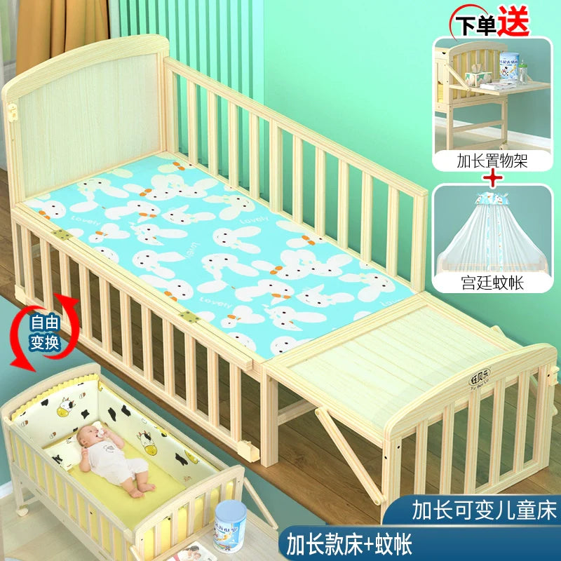 Yubele Crib Solid Wood Unpainted Babies' Bed Children's Bed Newborn Small Bed Patchwork Big Bed Baby Bassinet