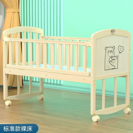 Yubele Crib Solid Wood Unpainted Babies' Bed Children's Bed Newborn Small Bed Patchwork Big Bed Baby Bassinet