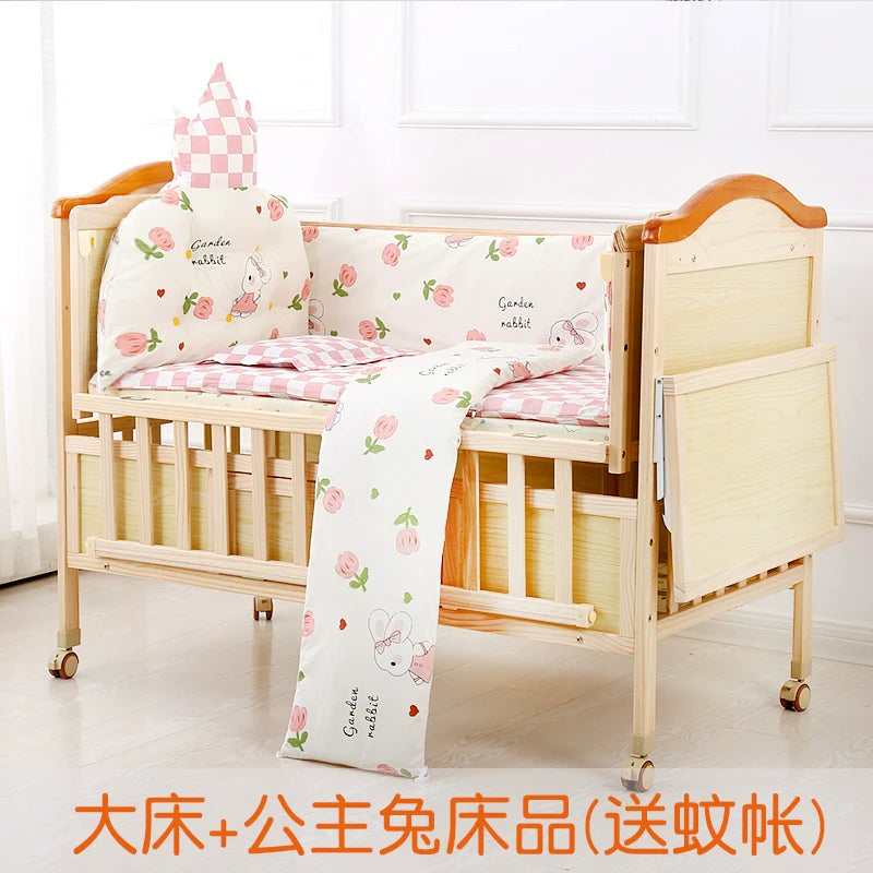 Baby Crib Electric Bassinet Solid Wood Paint-Free Automatic Shaking Babies' Bed Multi-Functional Newborn Children's Bed Patchwork Large Bed