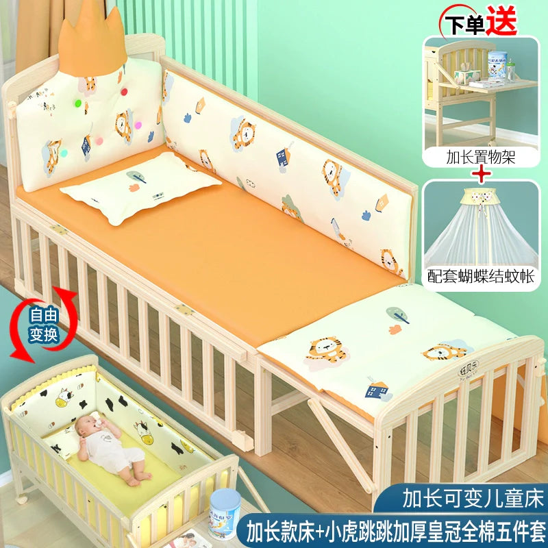 Yubele Crib Solid Wood Unpainted Babies' Bed Children's Bed Newborn Small Bed Patchwork Big Bed Baby Bassinet