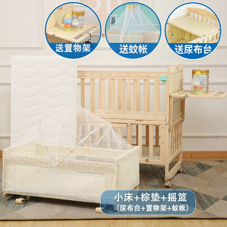 Zhitong Pine Crib Solid Wood Paint-Free Children's Bed BB Babies' Bed Cradle Multifunctional Patchwork Big Bed Newborn Children's Bed