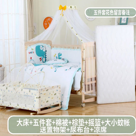 Zhitong Crib Solid Wood Paint-Free Multifunctional Bassinet Babies' Bed Newborn BB Bed Children's Bed with Mosquito Net Shaker