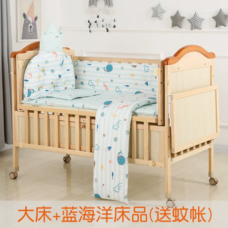 Baby Crib Electric Bassinet Solid Wood Paint-Free Automatic Shaking Babies' Bed Multi-Functional Newborn Children's Bed Patchwork Large Bed