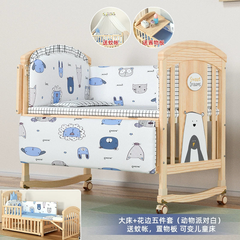 Nanjiren Crib Solid Wood Paint-Free Multifunctional Baby BB Bassinet Removable Newborn Baby Child Patchwork Bed