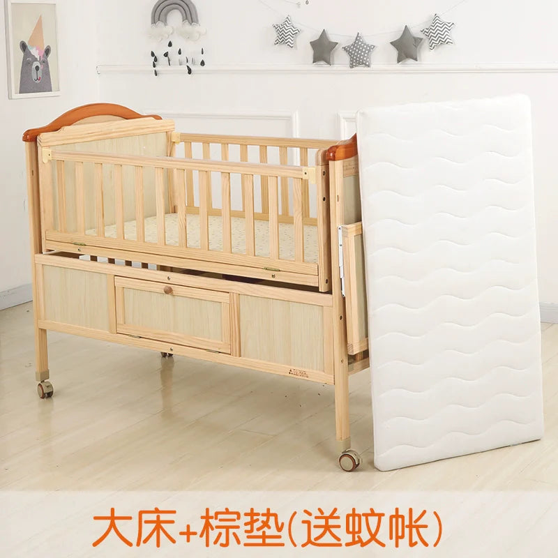 Baby Crib Electric Bassinet Solid Wood Paint-Free Automatic Shaking Babies' Bed Multi-Functional Newborn Children's Bed Patchwork Large Bed