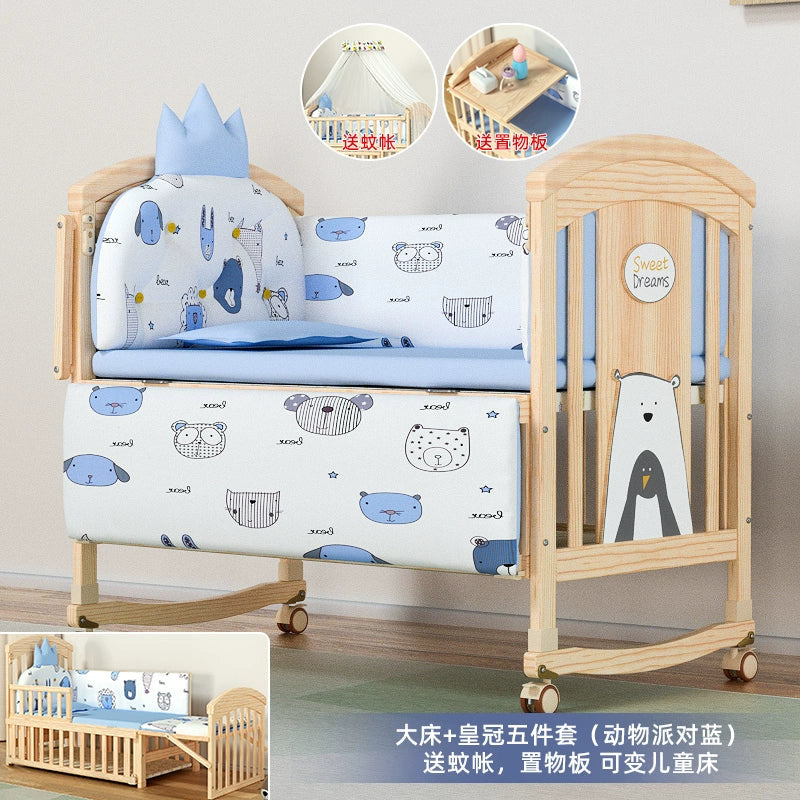 Nanjiren Crib Solid Wood Paint-Free Multifunctional Baby BB Bassinet Removable Newborn Baby Child Patchwork Bed