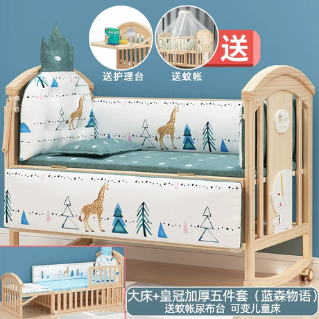 Mu Tongfang Crib Patchwork Large Bed European Mobile Newborn BB Children's Bed Solid Wood Multifunctional Bassinet