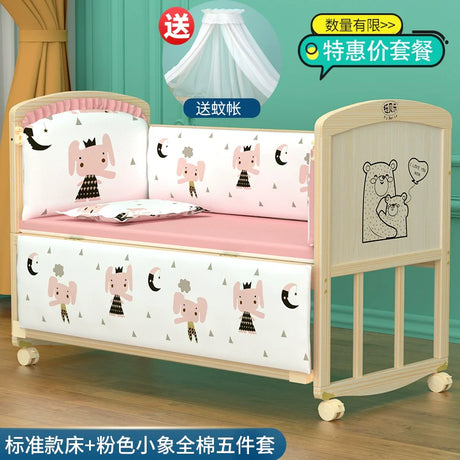 Yubele Crib Solid Wood Unpainted Babies' Bed Children's Bed Newborn Small Bed Patchwork Big Bed Baby Bassinet