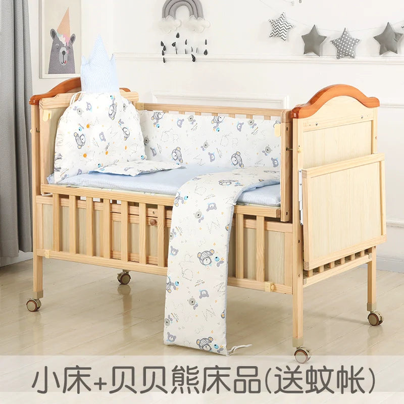 Baby Crib Electric Bassinet Solid Wood Paint-Free Automatic Shaking Babies' Bed Multi-Functional Newborn Children's Bed Patchwork Large Bed