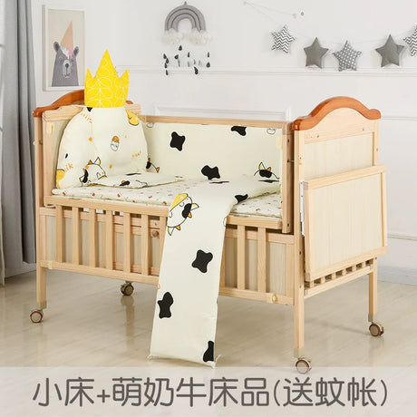 Baby Crib Electric Bassinet Solid Wood Paint-Free Automatic Shaking Babies' Bed Multi-Functional Newborn Children's Bed Patchwork Large Bed