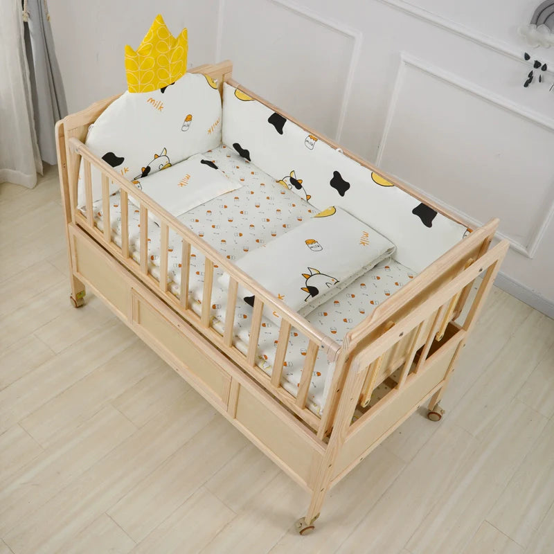 Baby Crib Electric Cradle Bed Patchwork Big Bed Side Bed Movable Solid Wood Newborn Automatic Intelligent Baby BB Bed