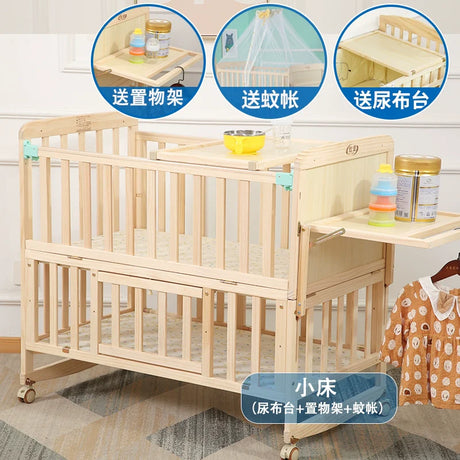 Zhitong Pine Crib Solid Wood Paint-Free Children's Bed BB Babies' Bed Cradle Multifunctional Patchwork Big Bed Newborn Children's Bed