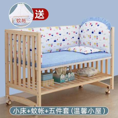 GNMN Crib Solid Wood Paint-Free Patchwork Big Bed BB Wooden Bed Movable Newborn Multi-Functional Baby Cradle Bed