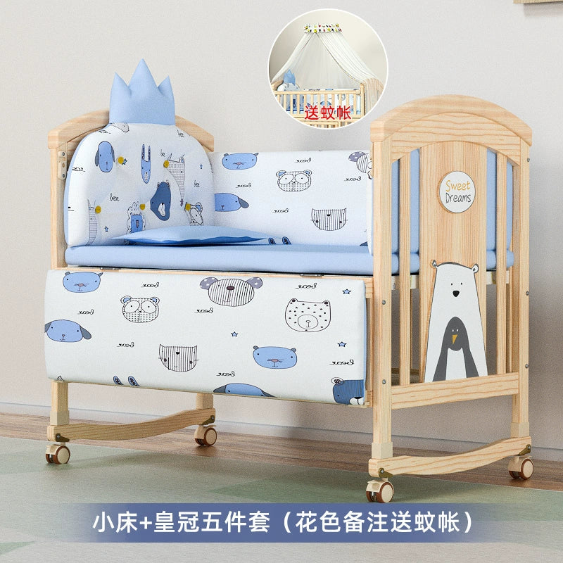 Nanjiren Crib Solid Wood Paint-Free Multifunctional Baby BB Bassinet Removable Newborn Baby Child Patchwork Bed