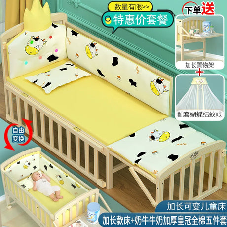 Yubele Crib Solid Wood Unpainted Babies' Bed Children's Bed Newborn Small Bed Patchwork Big Bed Baby Bassinet