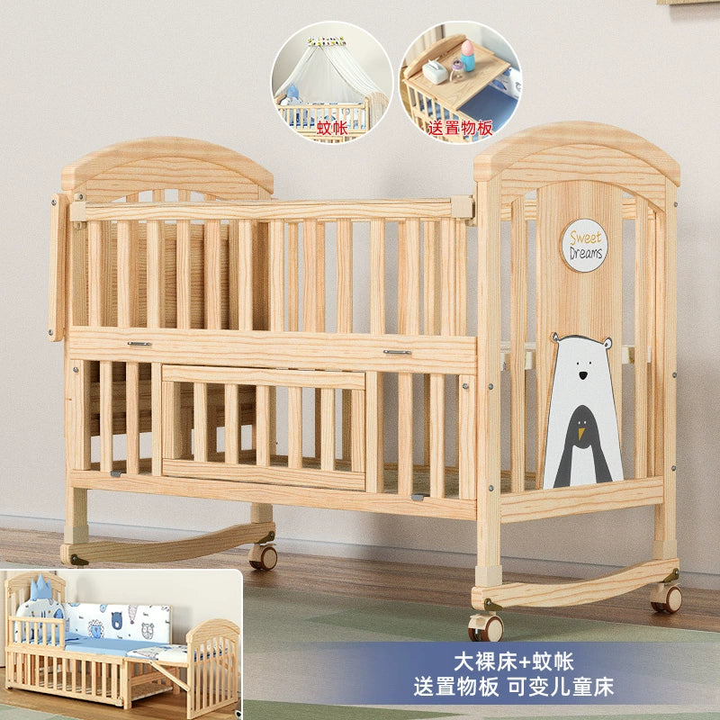 Nanjiren Crib Solid Wood Paint-Free Multifunctional Baby BB Bassinet Removable Newborn Baby Child Patchwork Bed