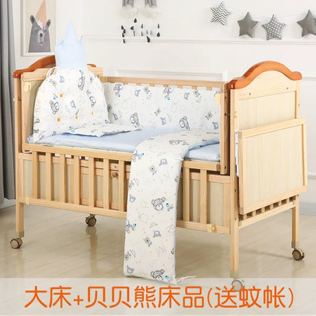 Baby Crib Electric Bassinet Solid Wood Paint-Free Automatic Shaking Babies' Bed Multi-Functional Newborn Children's Bed Patchwork Large Bed