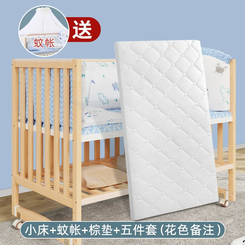 GNMN Crib Solid Wood Paint-Free Patchwork Big Bed BB Wooden Bed Movable Newborn Multi-Functional Baby Cradle Bed