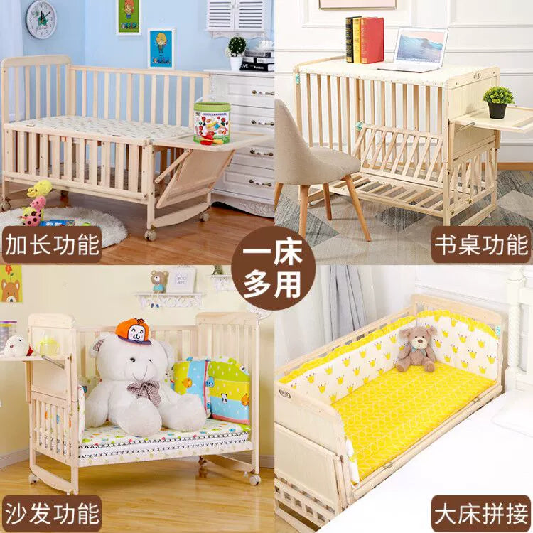 Zhitong Pine Crib Solid Wood Paint-Free Children's Bed BB Babies' Bed Cradle Multifunctional Patchwork Big Bed Newborn Children's Bed