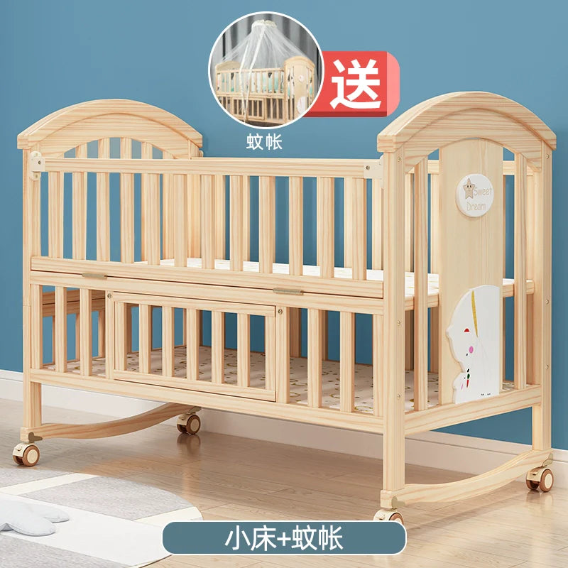 Mu Tongfang Crib Patchwork Large Bed European Mobile Newborn BB Children's Bed Solid Wood Multifunctional Bassinet