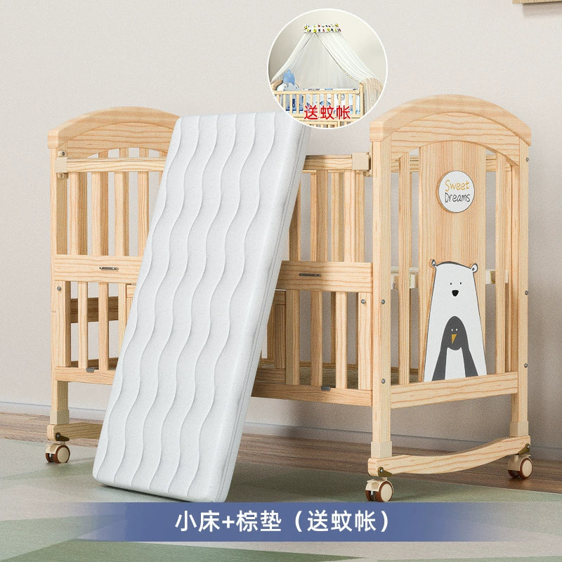 Nanjiren Crib Solid Wood Paint-Free Multifunctional Baby BB Bassinet Removable Newborn Baby Child Patchwork Bed