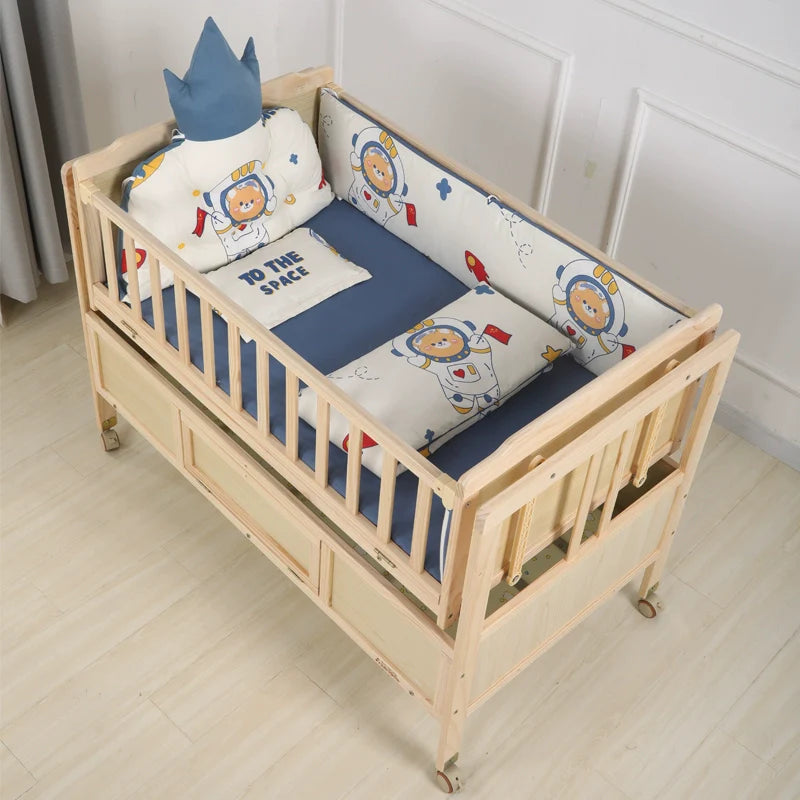 Baby Crib Electric Cradle Bed Patchwork Big Bed Side Bed Movable Solid Wood Newborn Automatic Intelligent Baby BB Bed