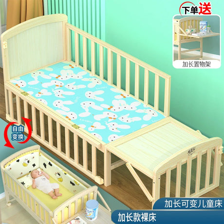 Yubele Crib Solid Wood Unpainted Babies' Bed Children's Bed Newborn Small Bed Patchwork Big Bed Baby Bassinet