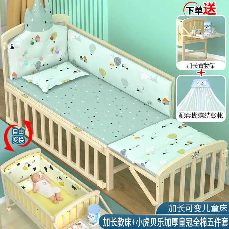 Yubele Crib Solid Wood Unpainted Babies' Bed Children's Bed Newborn Small Bed Patchwork Big Bed Baby Bassinet