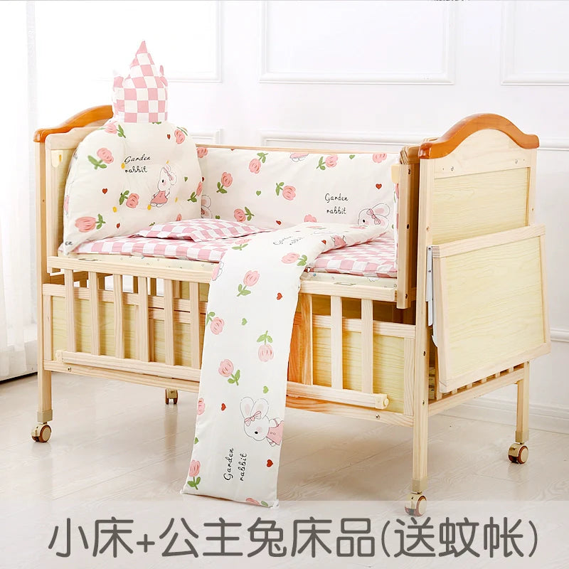 Baby Crib Electric Bassinet Solid Wood Paint-Free Automatic Shaking Babies' Bed Multi-Functional Newborn Children's Bed Patchwork Large Bed