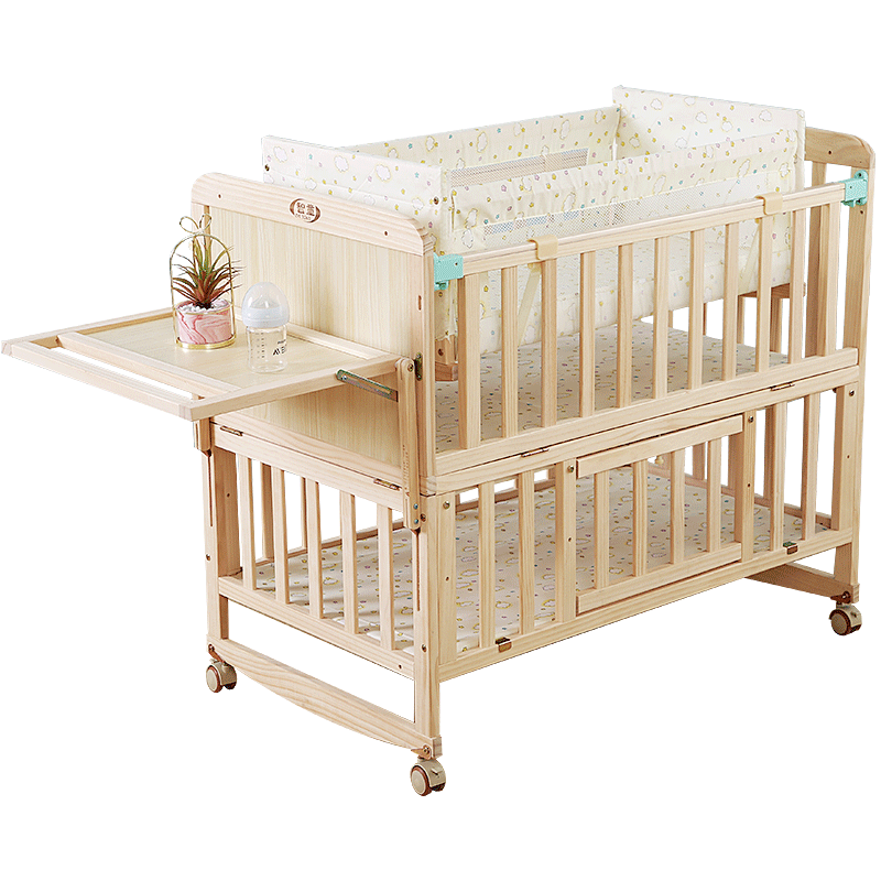 Zhitong Pine Crib Solid Wood Paint-Free Children's Bed BB Babies' Bed Cradle Multifunctional Patchwork Big Bed Newborn Children's Bed